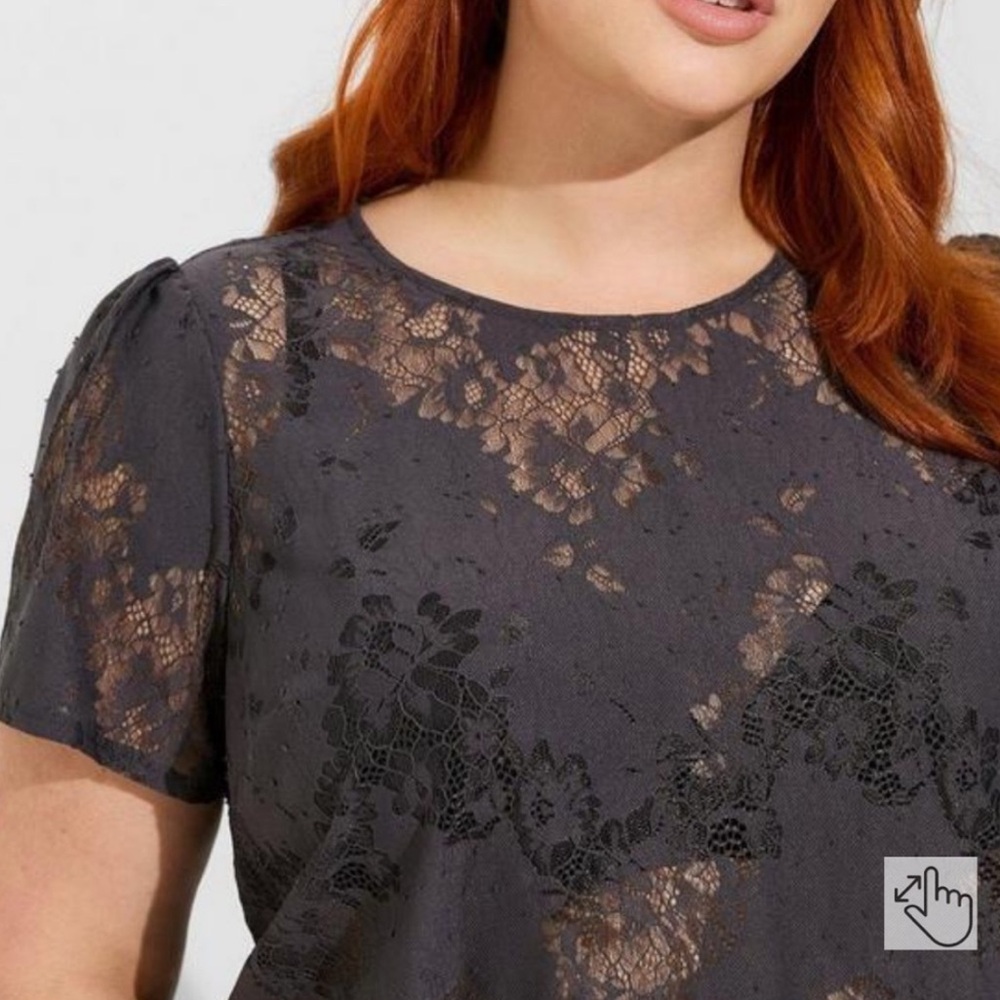 torrid Abbey Lace Short-Sleeve Blouse in Charcoal - Picture 2 of 14